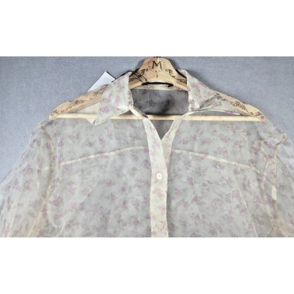 Zara XS Sheer Floral Organza Button-Up Blouse NWT Lightweight Dressy Top - Picture 5 of 16